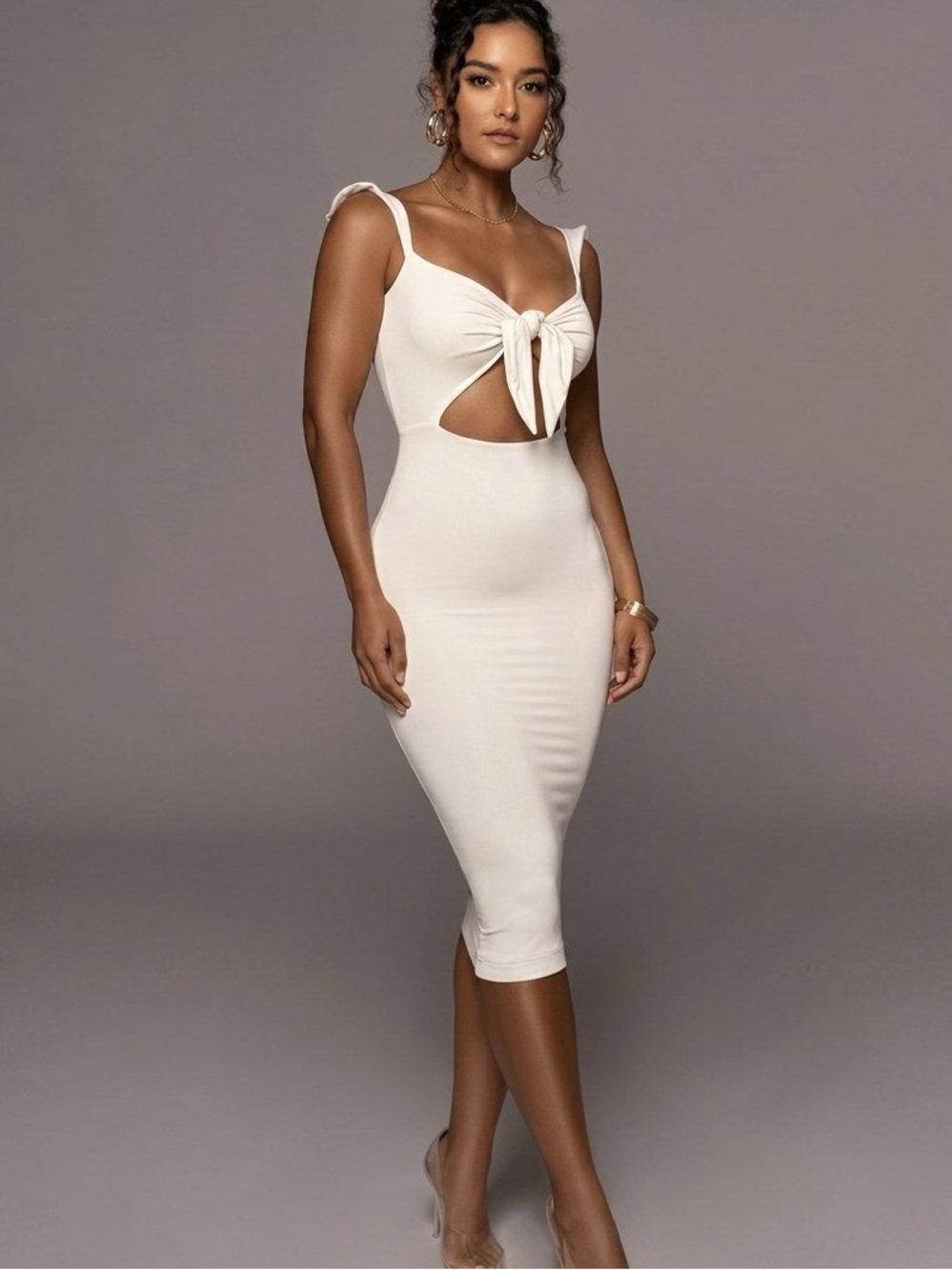 JLUXLABEL Ivory Unica Front Tie Midi Dress NWT S